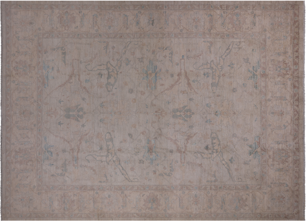 Ivory 9' 7" X 13' 4" Handmade Turkish Oushak Wool Rug - Q18818