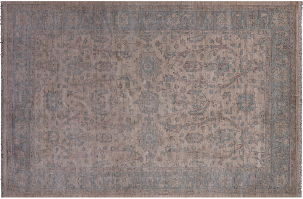 Ivory 6' 0" X 9' 1" Turkish Oushak Hand-Knotted Wool Rug - Q18821