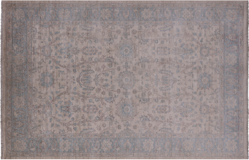 Ivory 6' 0" X 9' 1" Turkish Oushak Hand-Knotted Wool Rug - Q18821