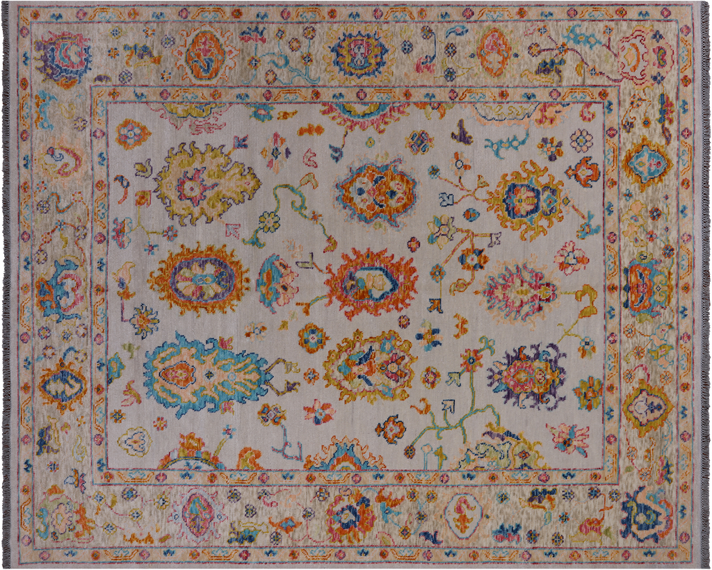 SUPER SALE Ivory Hand-Knotted Turkish Angora Oushak Rug 8' 2" X 10' 0" - Q18938