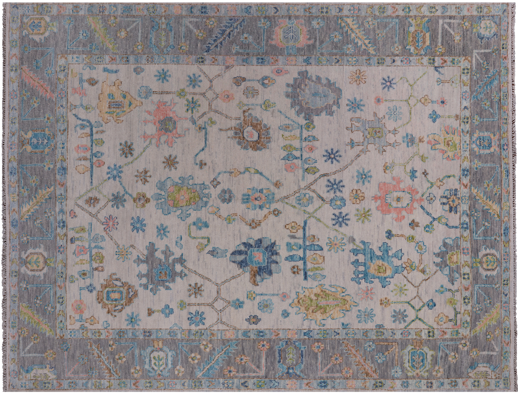SUPER SALE Ivory 7' 10" X 10' 8" Turkish Angora Oushak Hand-Knotted Wool Rug - Q19095