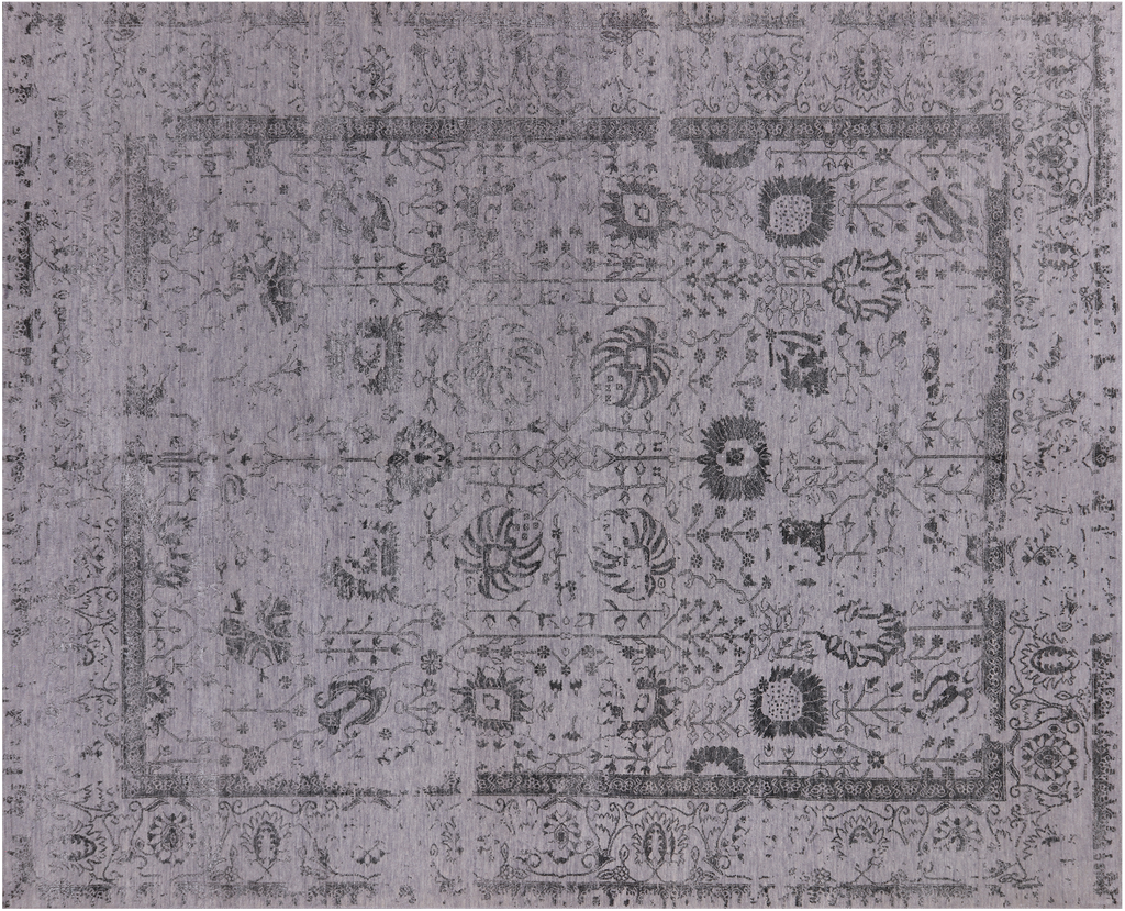 Grey 8' 0" X 10' 0" Wool & Silk Hand-Knotted Persian Tabriz Rug - Q19144