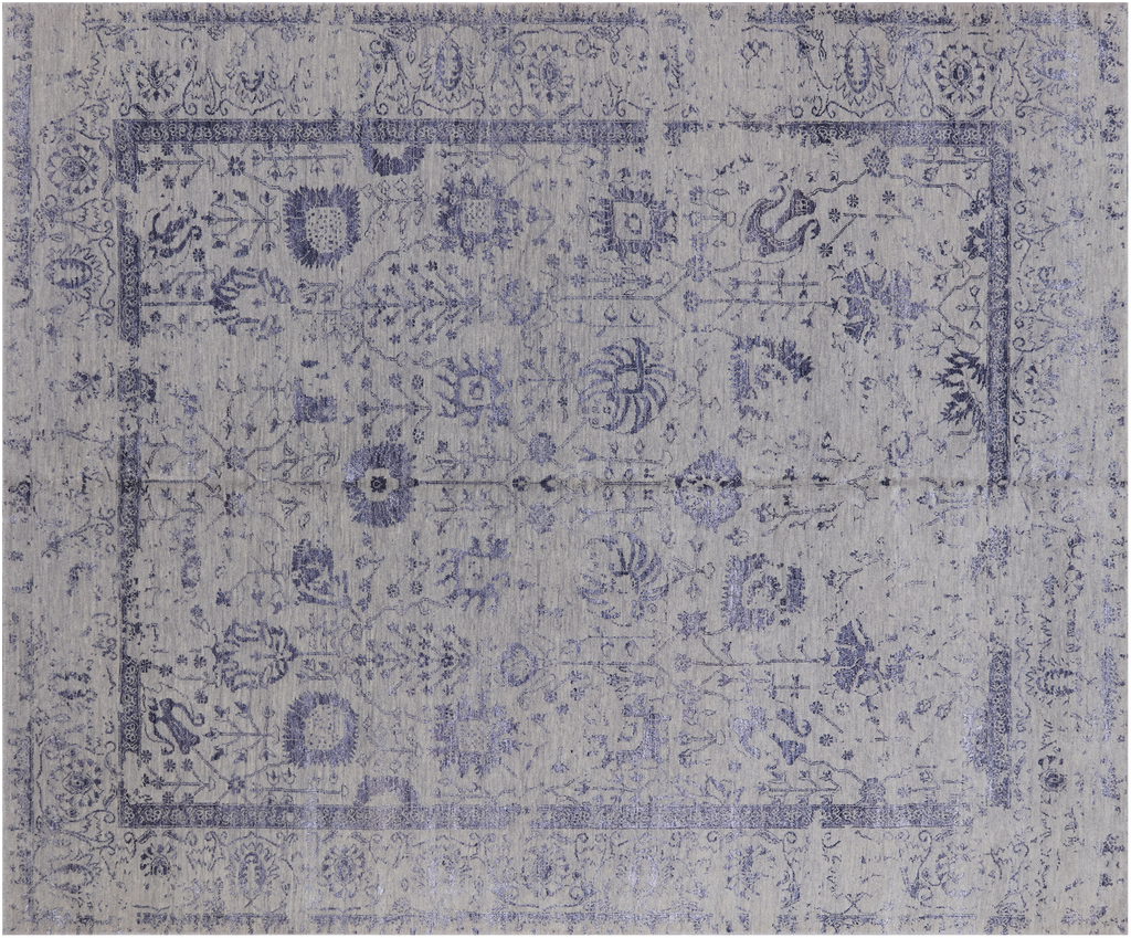 Grey 7' 11" X 9' 8" Persian Tabriz Hand-Knotted Wool & Silk Rug - Q19145