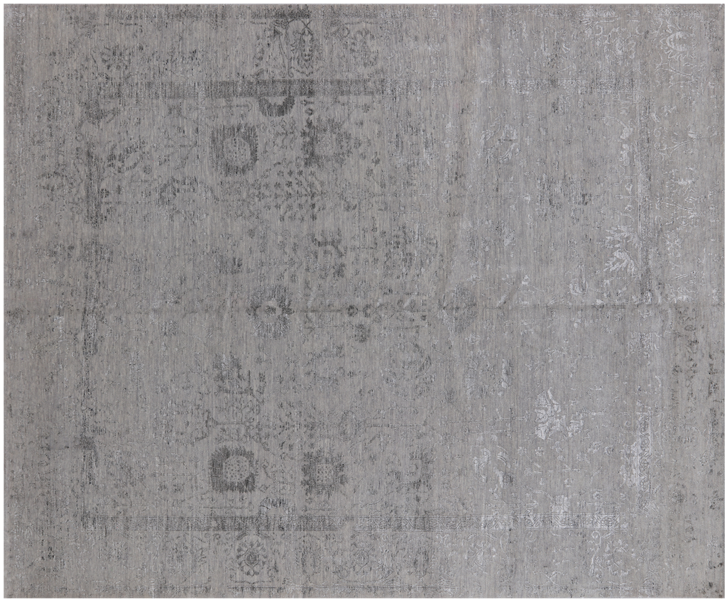 Grey Hand Knotted Persian Tabriz Wool & Silk Rug 8' 1" X 9' 10" - Q19151