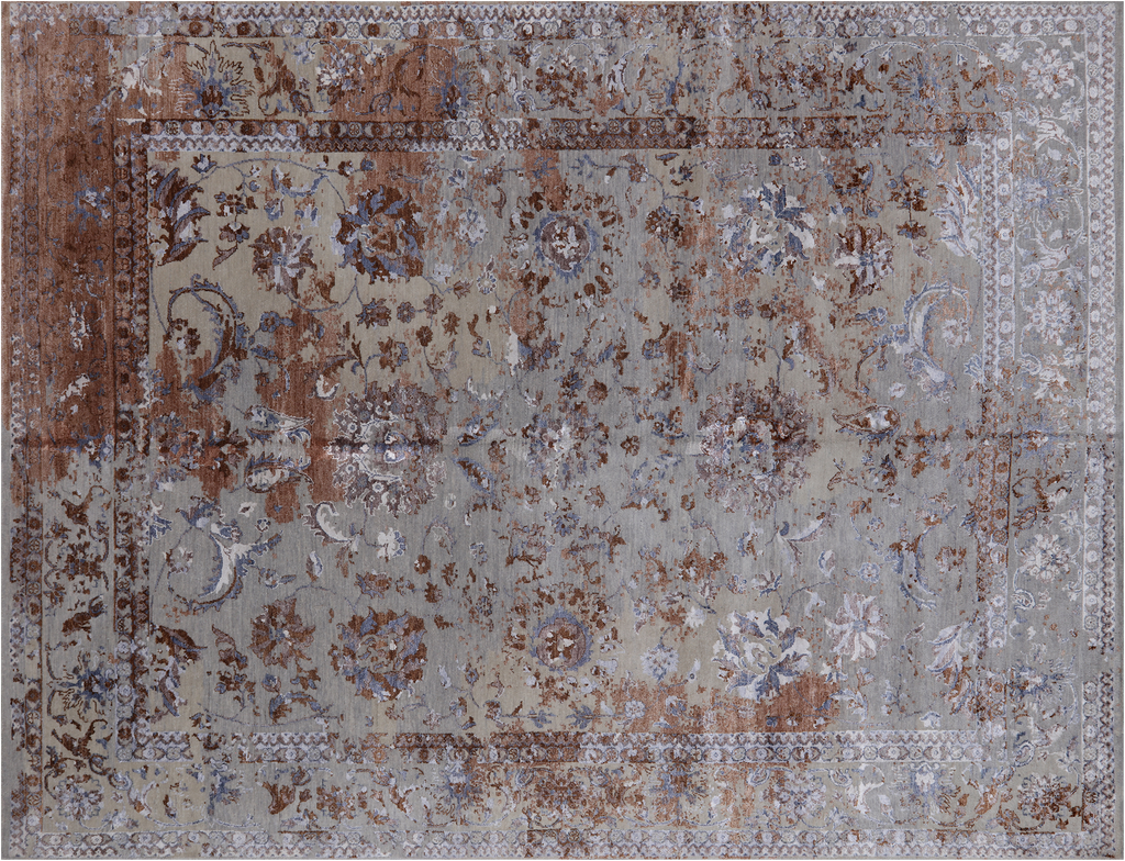 Grey Hand Knotted Persian Tabriz Wool & Silk Rug 8' 11" X 11' 8" - Q19160