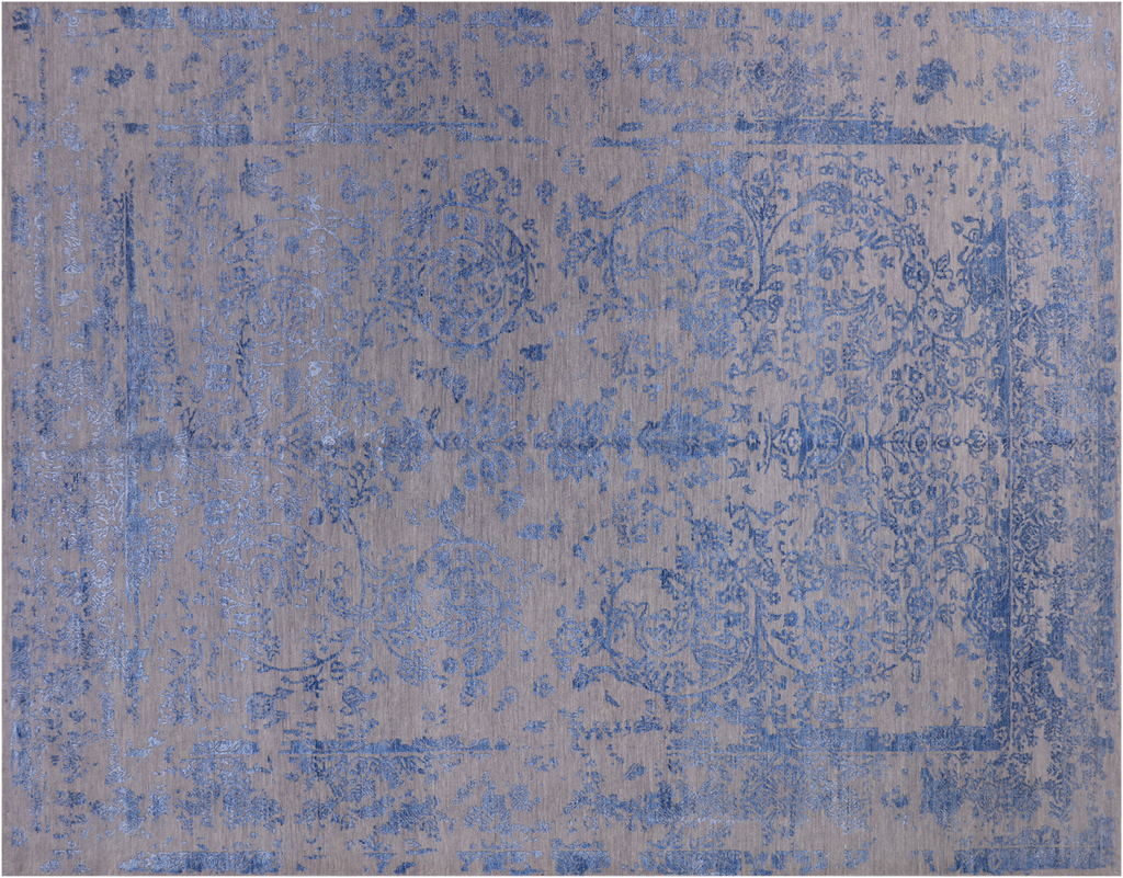 Grey 9' 0" X 11' 10" Wool & Silk Persian Kashan Hand Knotted Rug - Q19161