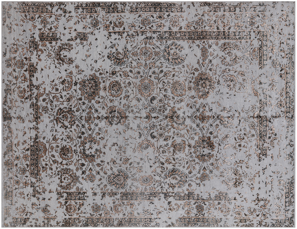 Grey 8' 11" X 12' 0" Wool & Silk Persian Tabriz Handmade Rug - Q19179