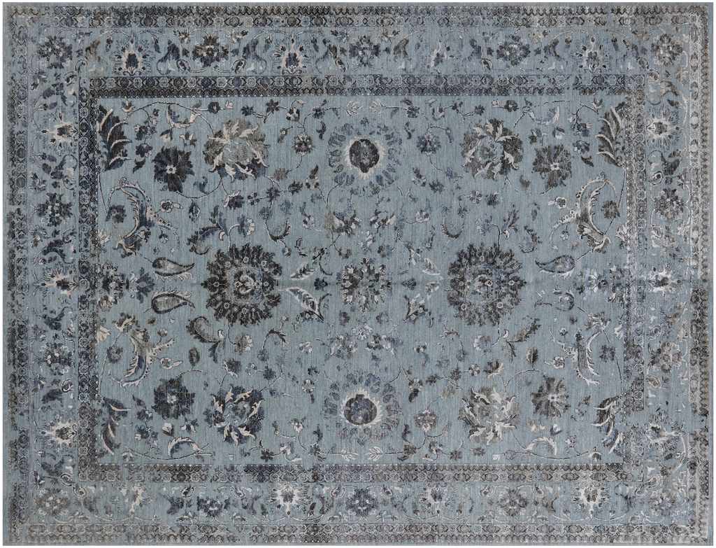 Hand Knotted Wool & Silk Persian Tabriz Rug 9' 0" X 11' 10" - Q19184