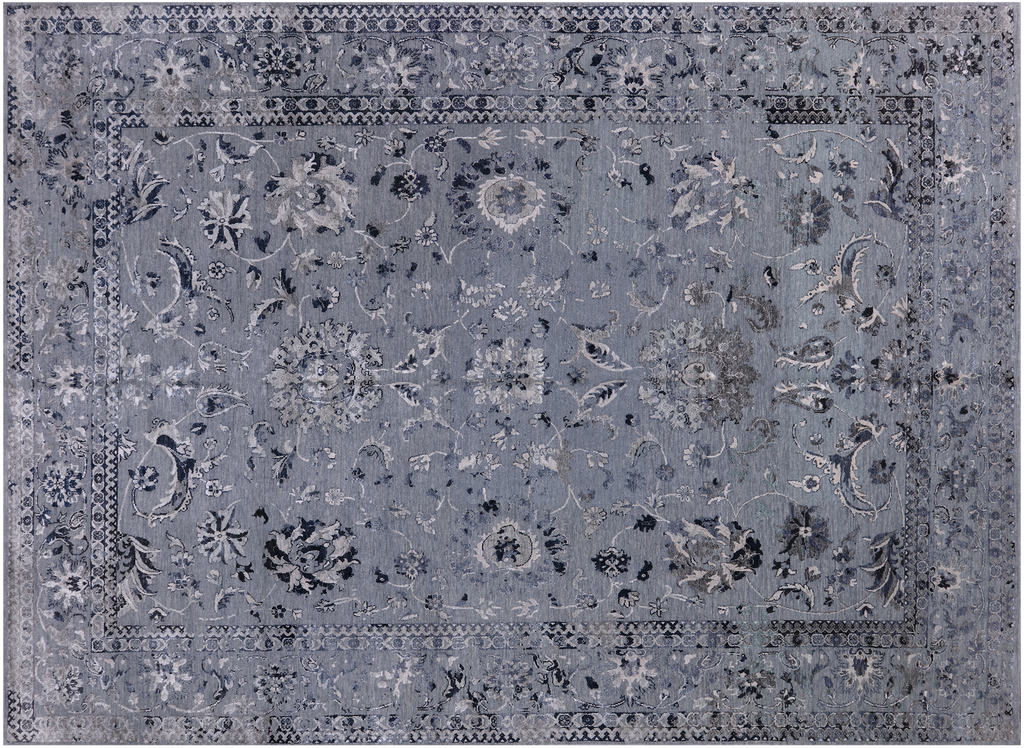 Grey Handmade Wool & Silk Persian Tabriz  Rug 8' 9" X 12' 1" - Q19185