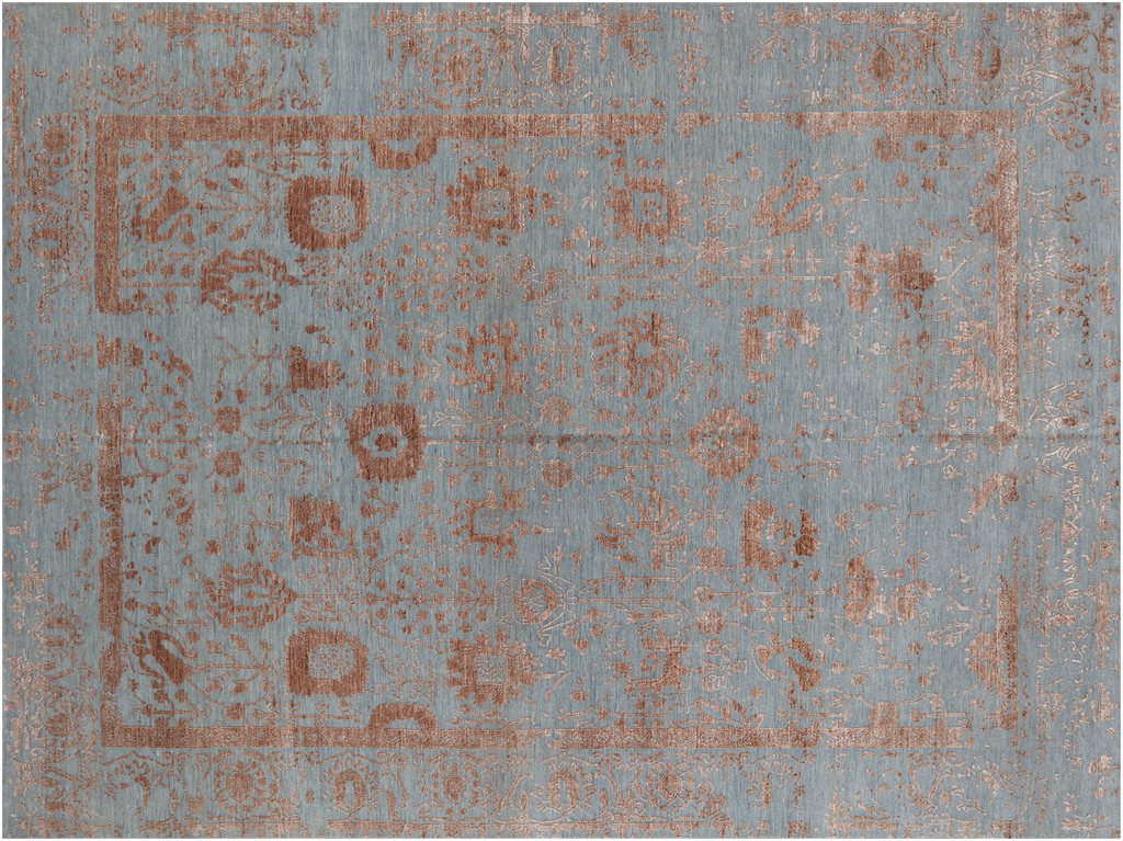 Grey 9' 0" X 12' 2" Wool & Silk Persian Tabriz Handmade Rug - Q19193