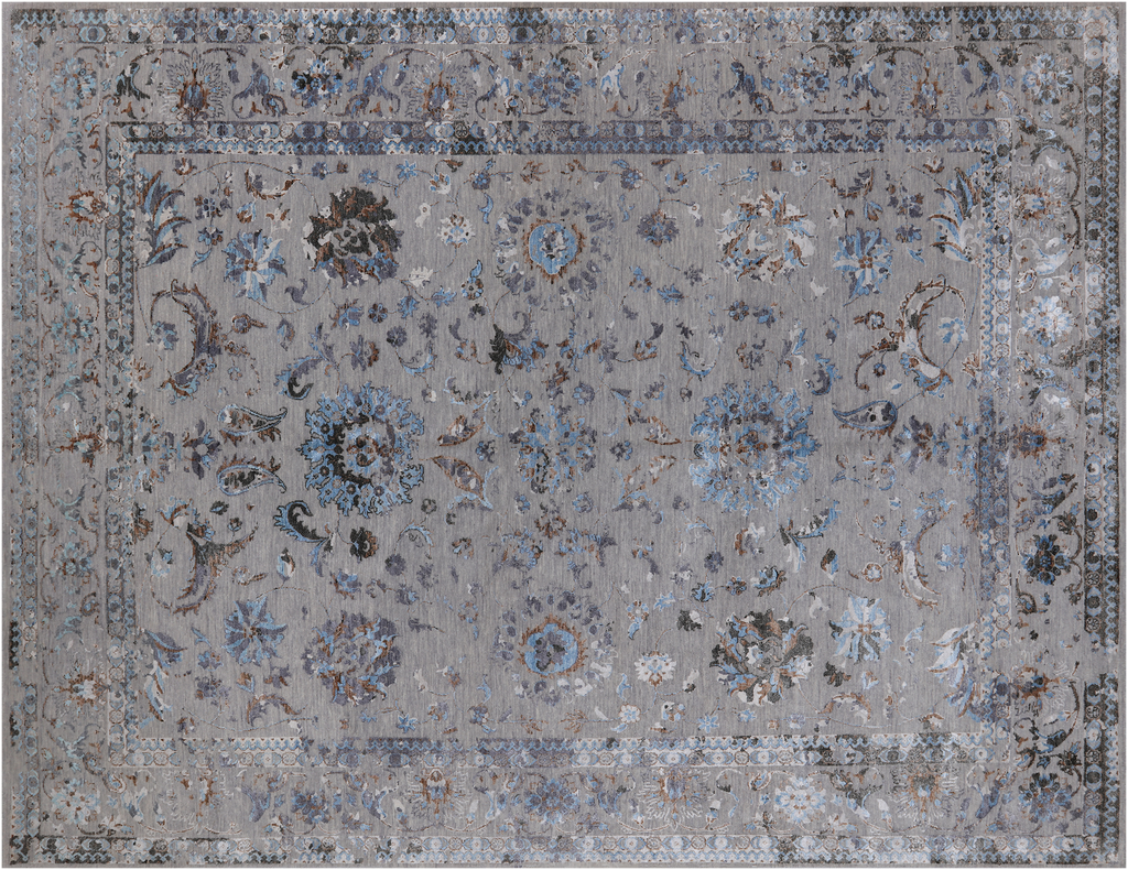 Grey Wool & Silk Handmade Persian Tabriz Rug 8' 10" X 11' 8" - Q19199