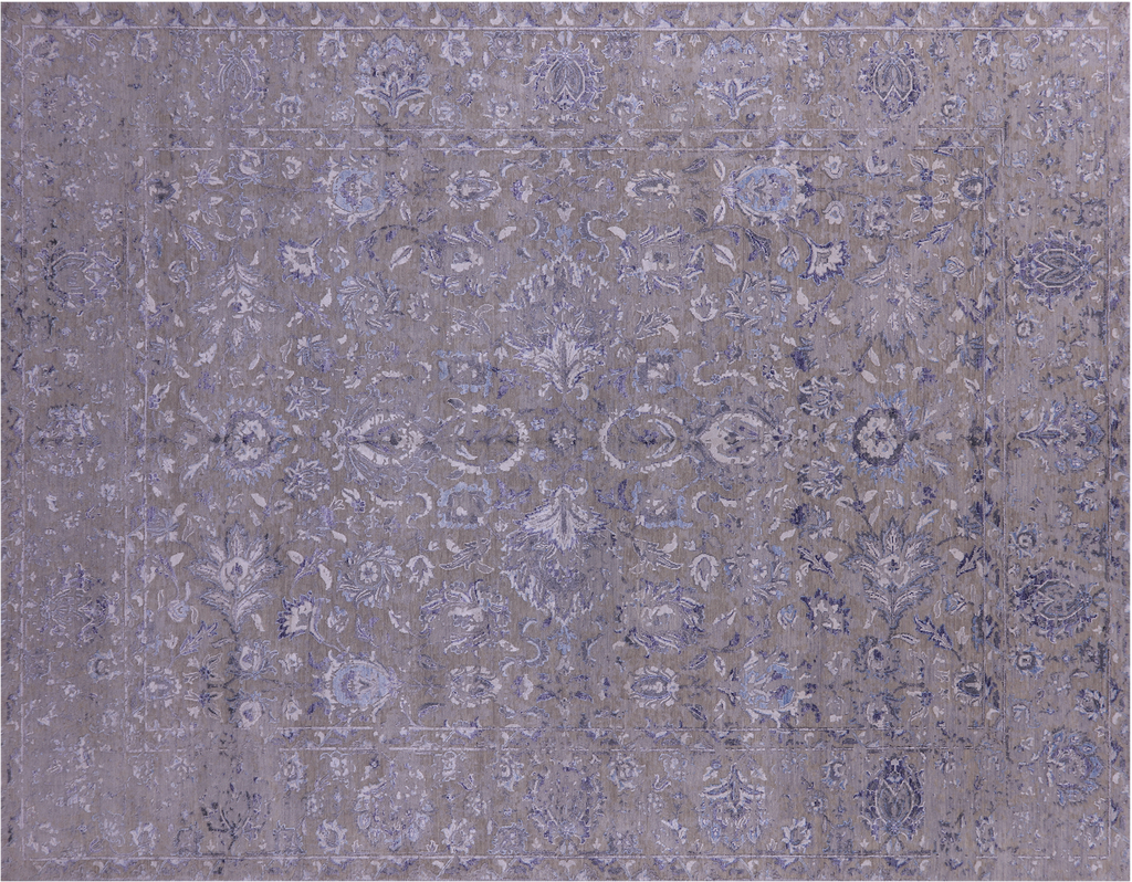 Grey Hand Knotted Wool & Silk Persian Tabriz Rug 8' 10" X 11' 11" - Q19205