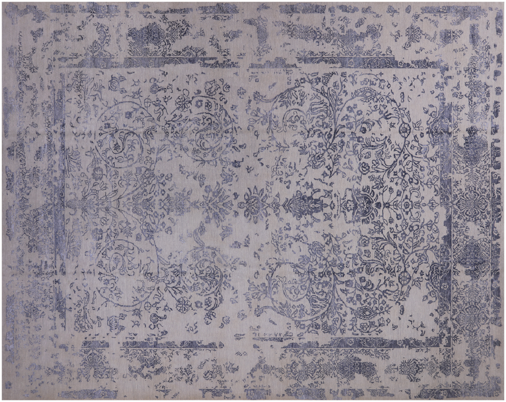 Grey Handmade Wool & Silk Persian Kashan Rug 11' 11" X 15' 1" - Q19215