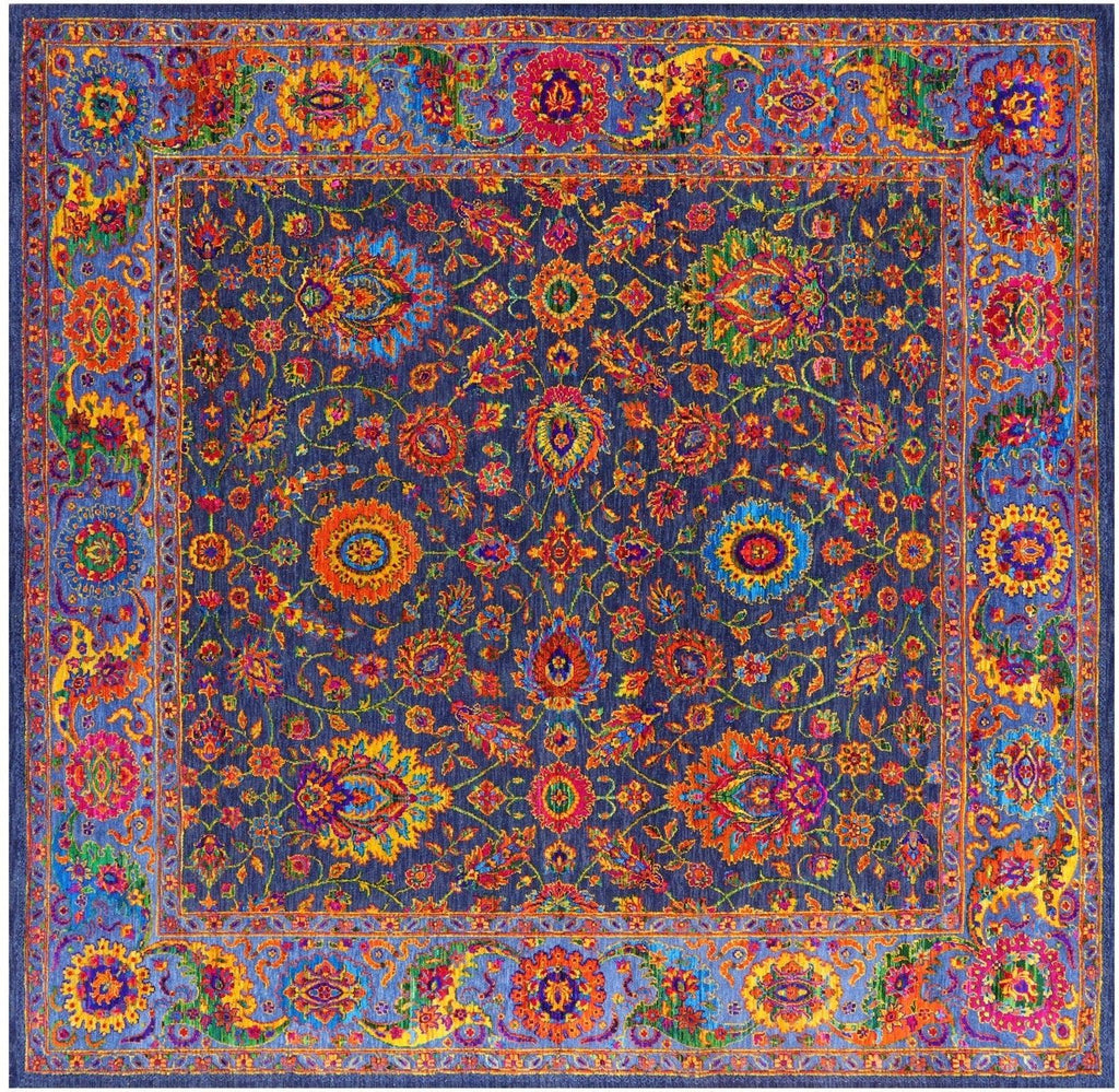Square Hand-Knotted Persian Tabriz Wool & Silk Rug - Manhattan Rugs