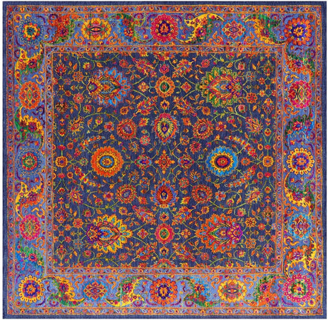 Square Hand-Knotted Persian Tabriz Wool & Silk Rug - Manhattan Rugs
