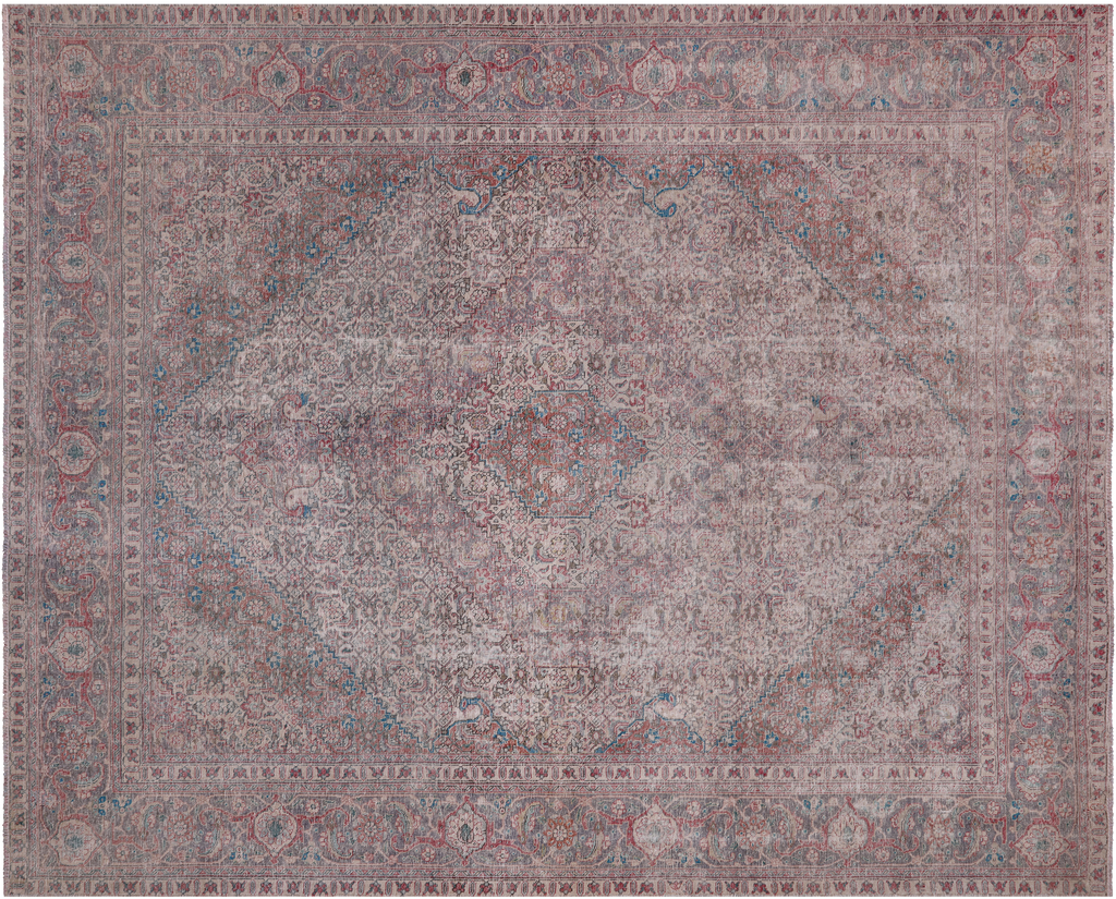 SUPER SALE Ivory Vintage Persian Mashad Handmade Rug 9' 7" X 11' 10" - Q19451