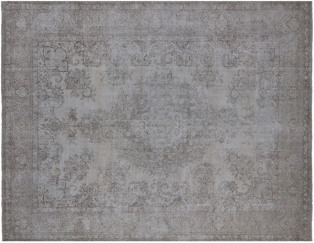 SUPER SALE Ivory 9' 7" X 12' 8" Hand Knotted Persian Vintage White Wash Wool Rug - Q19489