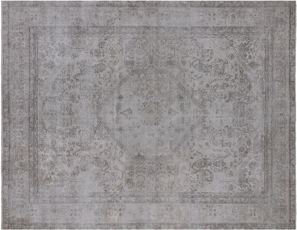 SUPER SALE Ivory 8' 3" X 10' 6" Persian Vintage Hand Knotted Wool White Wash Area Rug - Q1952