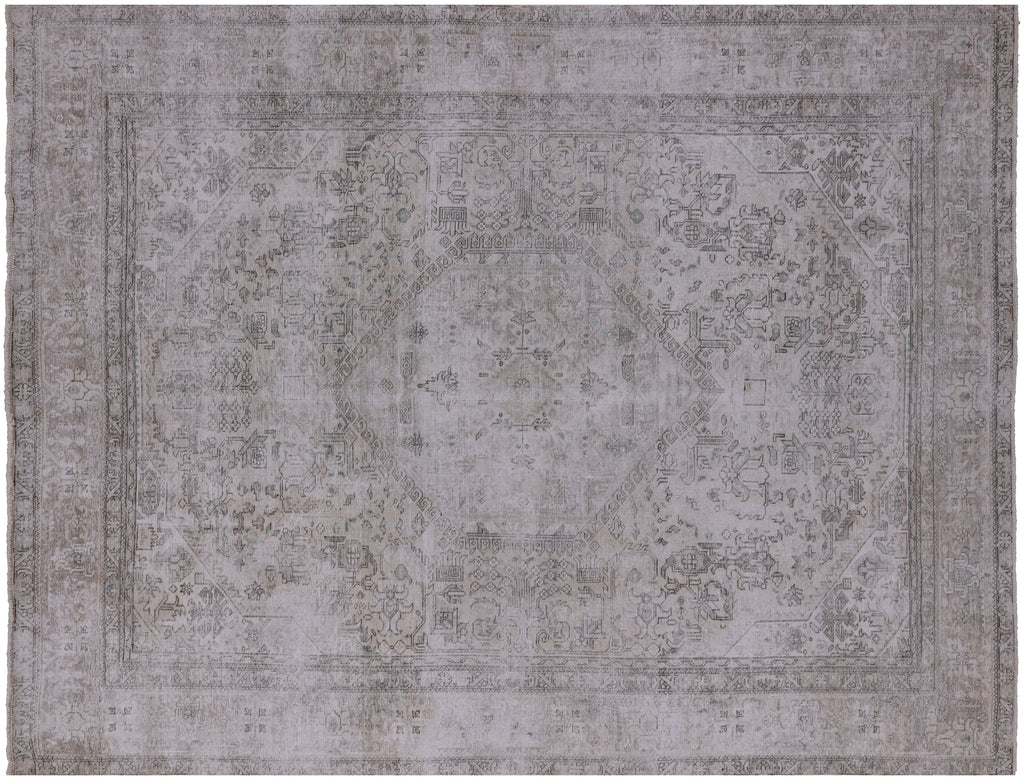 SUPER SALE Ivory 8' 3" X 10' 6" Persian Vintage Hand Knotted Wool White Wash Area Rug - Q1952