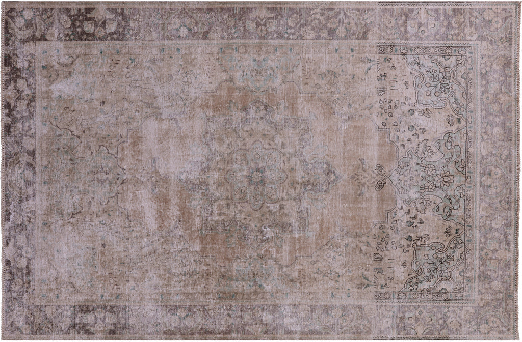 Ivory 6' 3" X 9' 3" Persian Handmade Vintage Wool Rug - Q19543