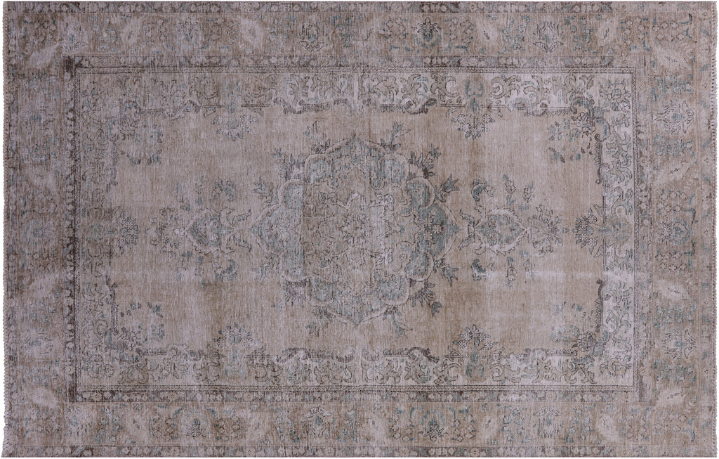 SUPER SALE Ivory Persian Vintage White Wash Hand Knotted Wool Rug 6' 5" X 10' 2" - Q19546