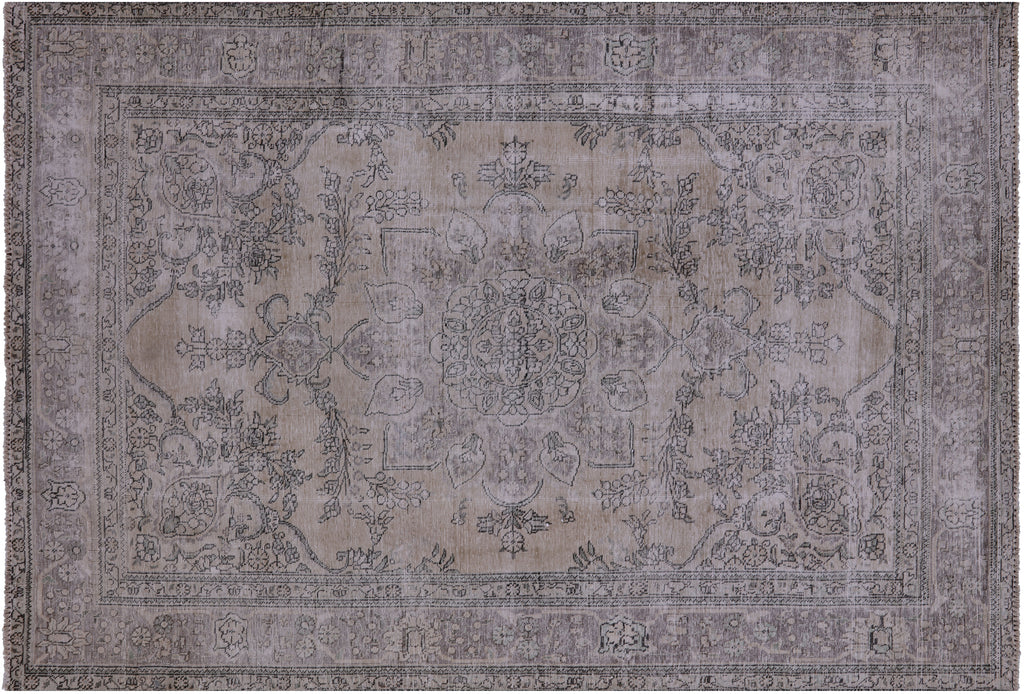 SUPER SALE Ivory Persian Vintage White Wash Hand Knotted Wool Rug 6' 4" X 9' 4" - Q19547
