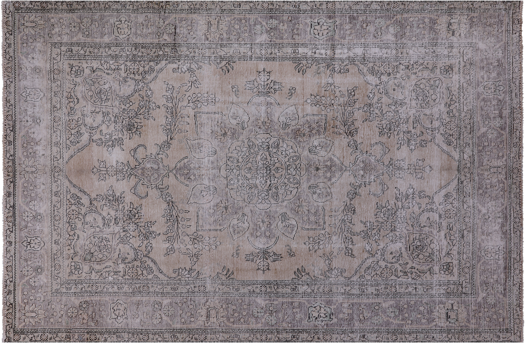 SUPER SALE Ivory Persian Vintage White Wash Hand Knotted Wool Rug 6' 4" X 9' 4" - Q19547
