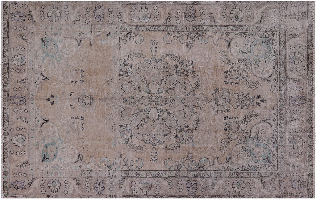 SUPER SALE Ivory 6' 0" X 9' 4" Hand Knotted Persian Vintage White Wash Wool Rug - Q19548