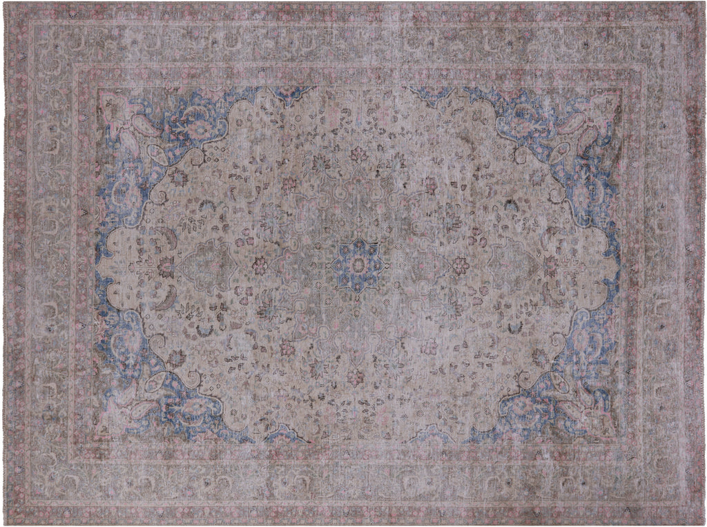 SUPER SALE Ivory 9' 6" X 12' 7" Persian Vintage Hand Knotted Wool Rug - Q19608