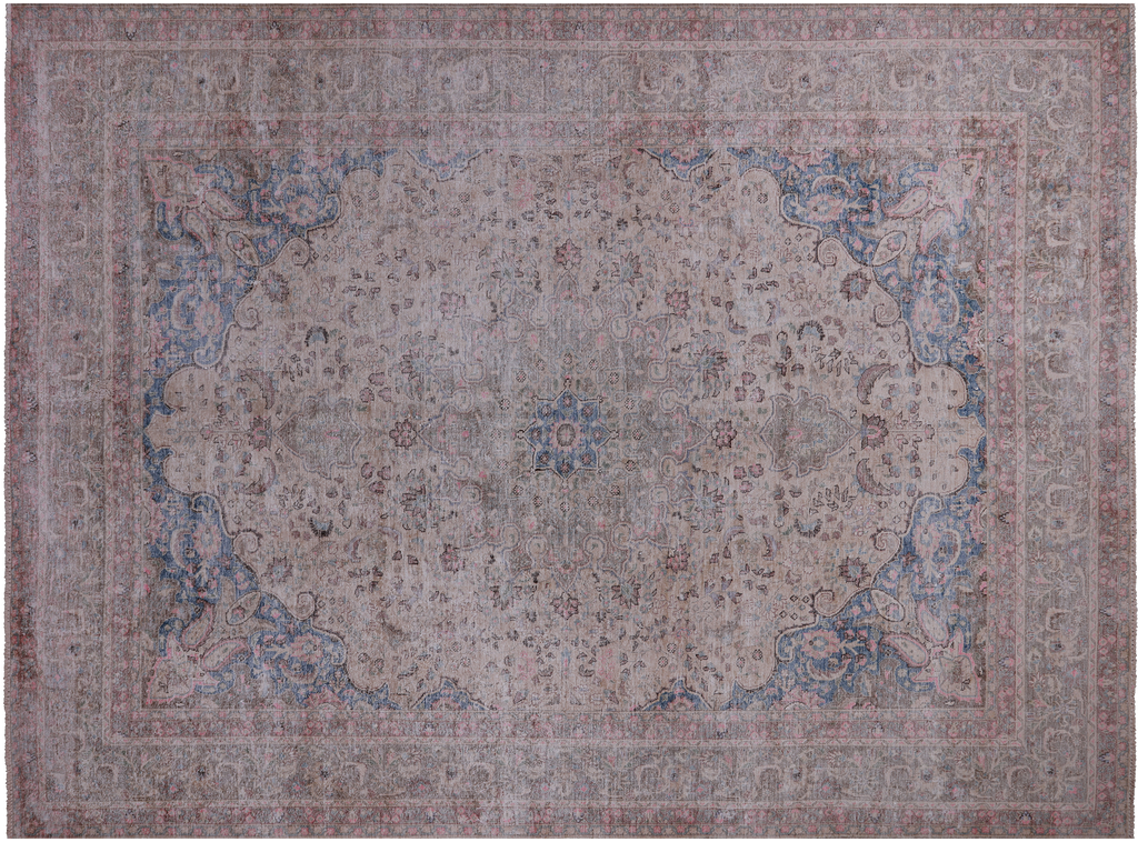 SUPER SALE Ivory 9' 6" X 12' 7" Persian Vintage Hand Knotted Wool Rug - Q19608