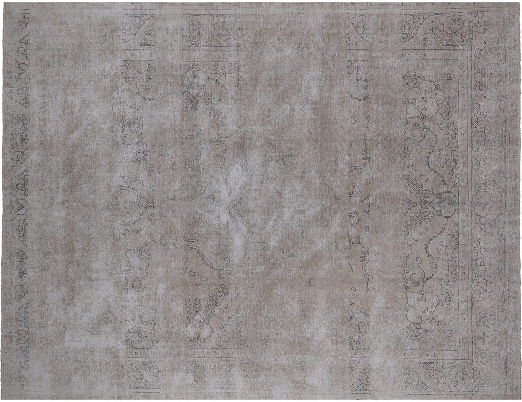 SUPER SALE Ivory 9' 5" X 12' 6" White Wash Persian Vintage Hand Knotted Wool Rug - Q1963