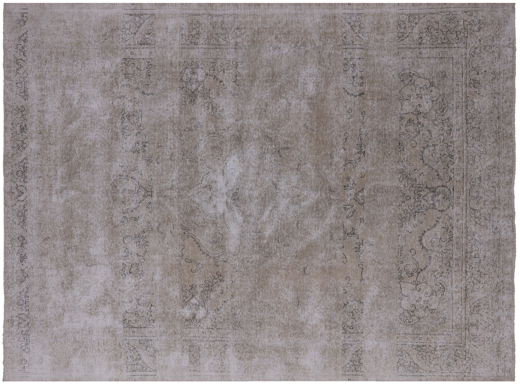 SUPER SALE Ivory 9' 5" X 12' 6" White Wash Persian Vintage Hand Knotted Wool Rug - Q1963