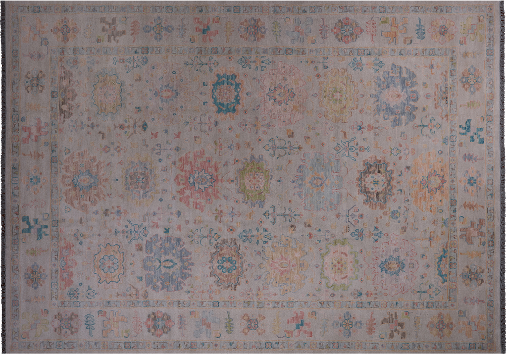 SUPER SALE Ivory Hand-Knotted Turkish Angora Oushak Wool Rug 10' 1" X 14' 0" - Q19753