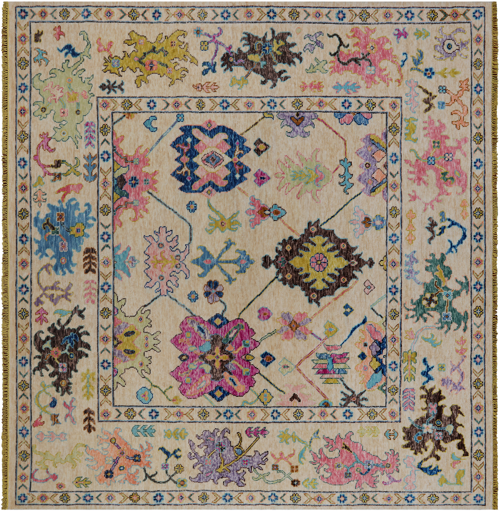 SUPER SALE 10' Square Hand Knotted Turkish Angora Oushak Rug - Q19798