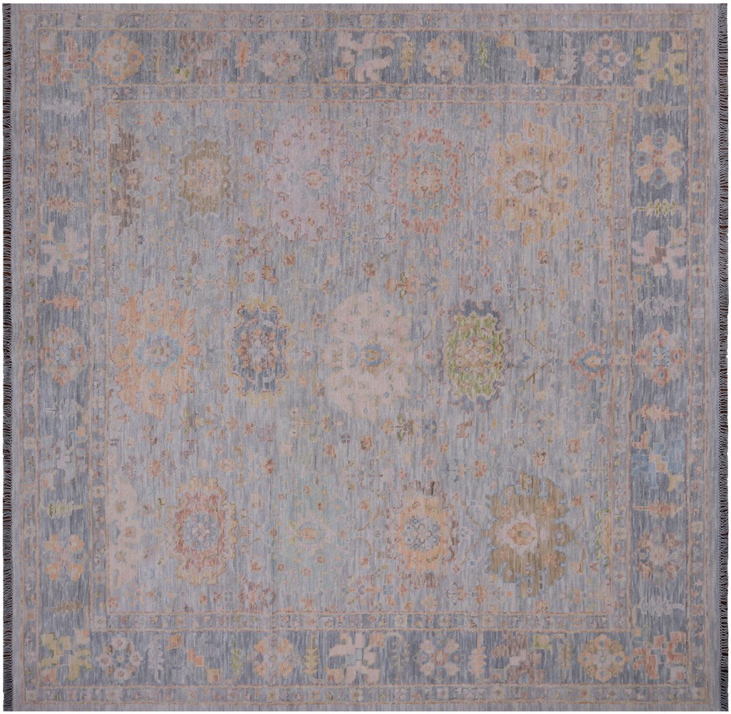 SUPER SALE Silver 9' Square Handmade Turkish Angora Oushak Wool Rug - Q19830