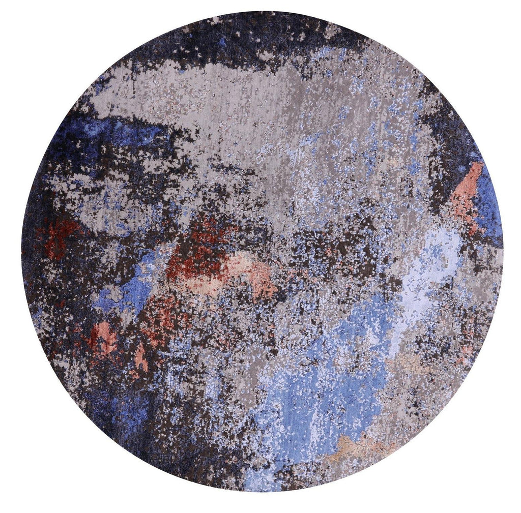 Round Modern Abstract Hand Knotted Wool & Silk Rug - Manhattan Rugs
