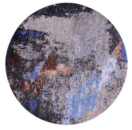 Round Modern Abstract Hand Knotted Wool & Silk Rug - Manhattan Rugs