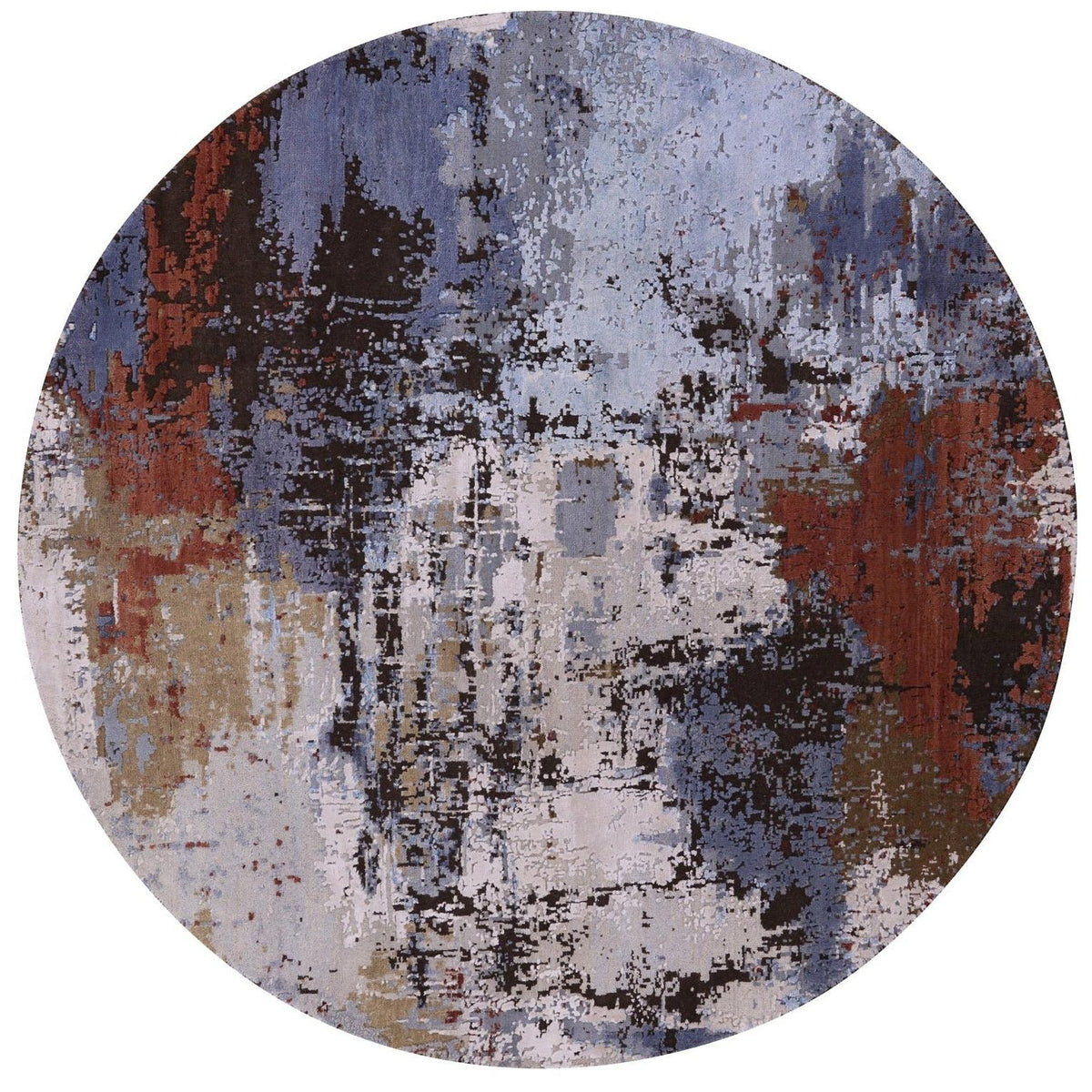 5' Round Hand Knotted Wool & Silk Modern Abstract Rug – Manhattan Rugs