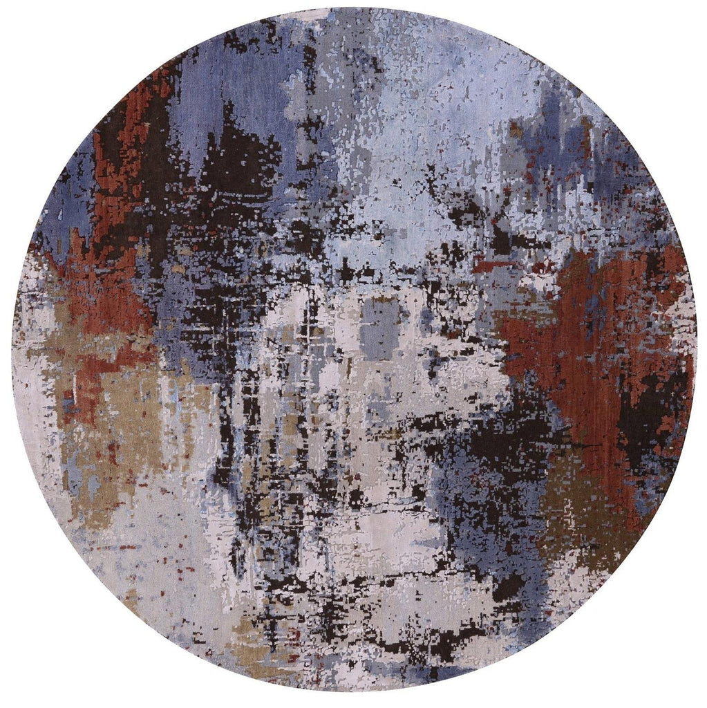 Round Hand Knotted Wool & Silk Modern Abstract Rug - Manhattan Rugs
