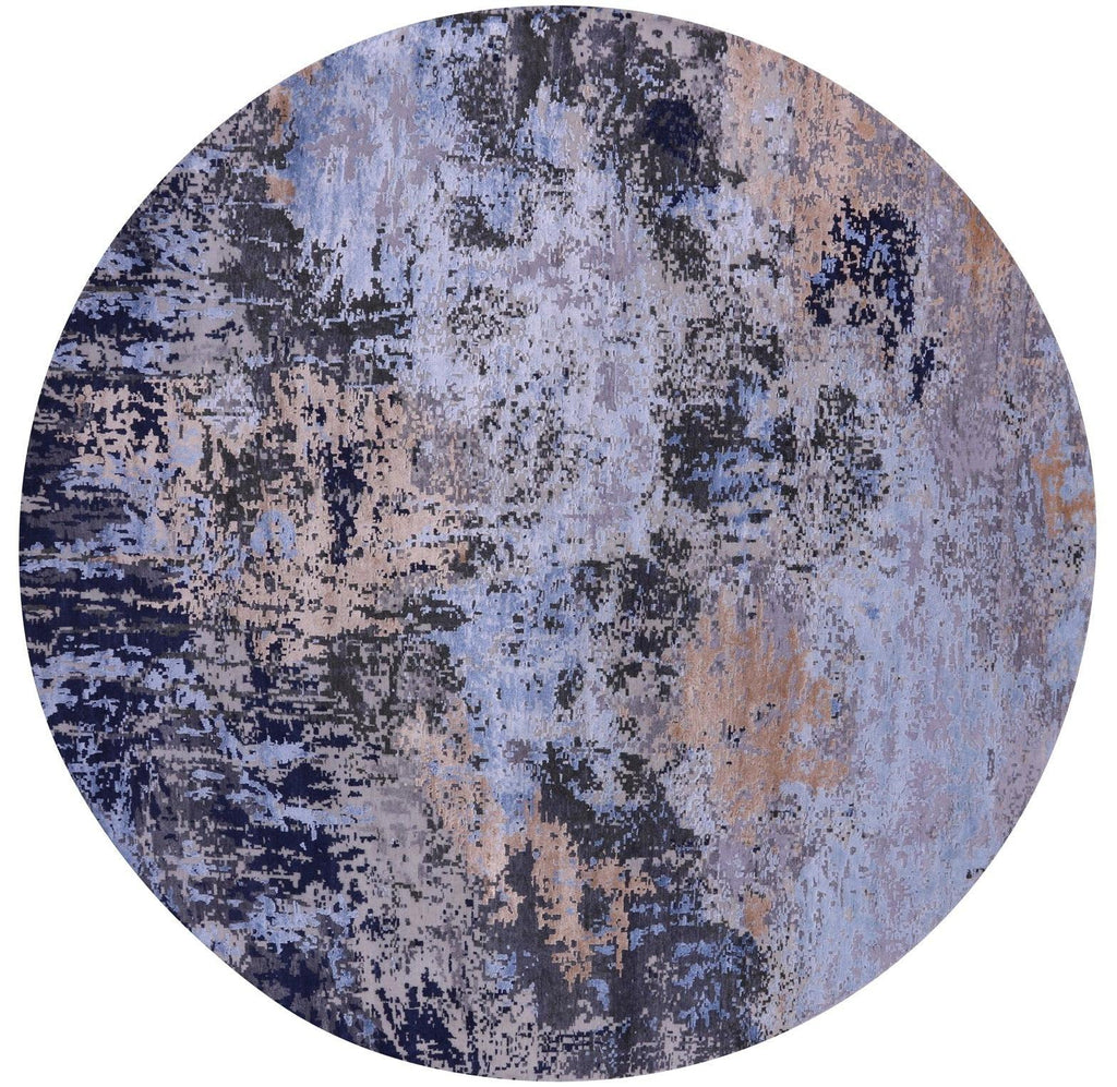 Round Wool & Silk Abstract Hand Knotted Rug - Manhattan Rugs
