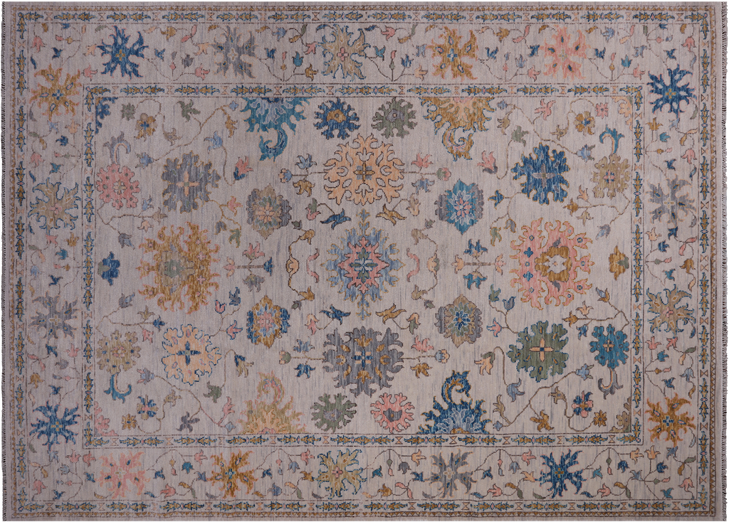 SUPER SALE Ivory Hand-Knotted Turkish Angora Oushak Wool Rug 10' 0" X 14' 2" - Q20082