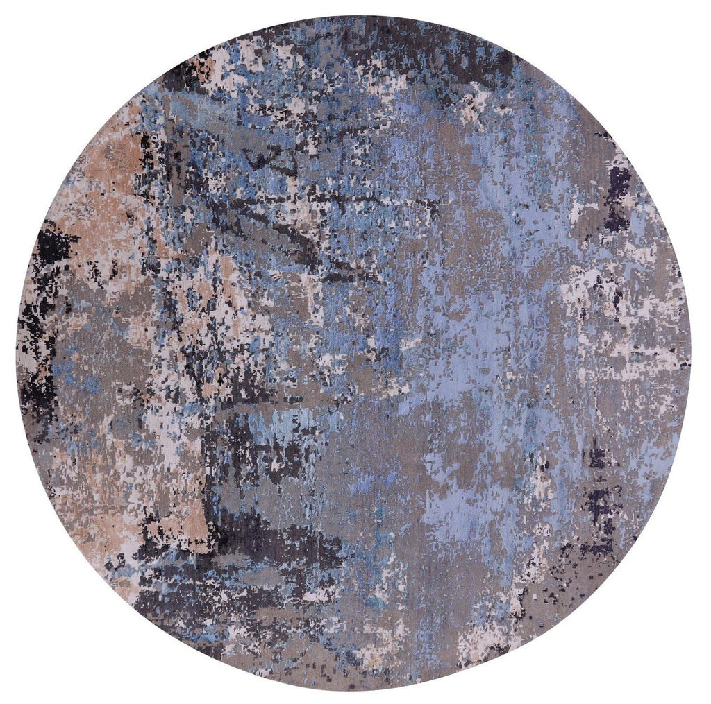 Round Abstract Modern Hand Knotted Wool & Silk Rug - Manhattan Rugs