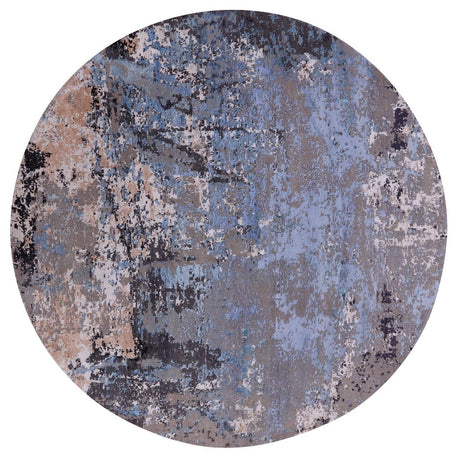 Round Abstract Modern Hand Knotted Wool & Silk Rug - Manhattan Rugs