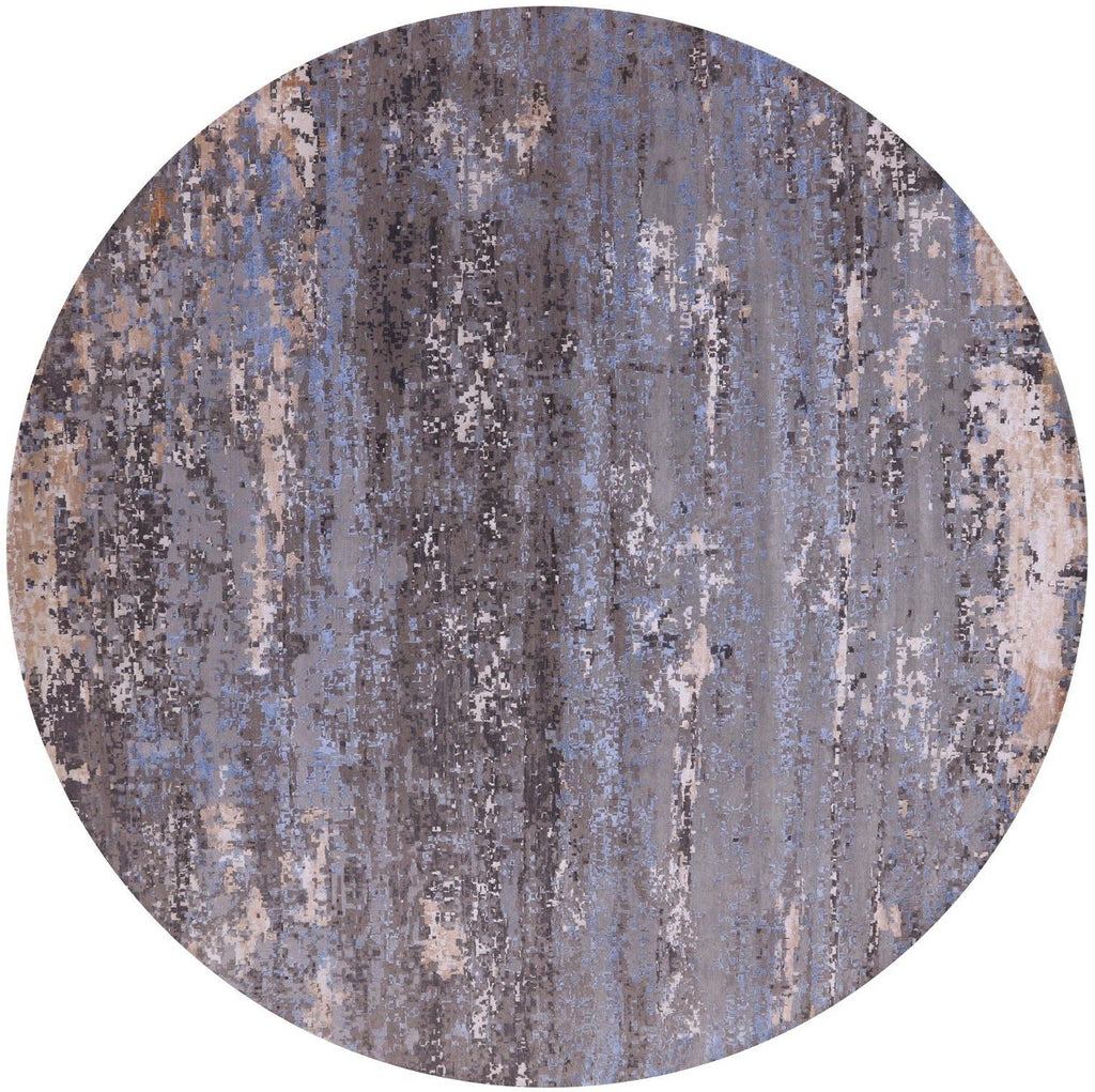 Round Hand Knotted Wool & Silk Abstract Rug - Manhattan Rugs