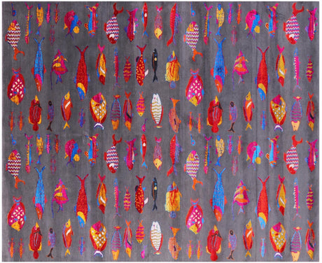 Gabbeh Fish Design Wool & Silk Hand Knotted Rug - Manhattan Rugs