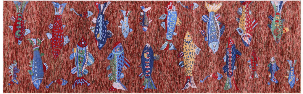 Runner Gabbeh Fish Design Hand Knotted Wool Rug - Manhattan Rugs