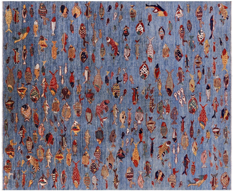 Hand Knotted Gabbeh Fish Design Wool Rug - Manhattan Rugs