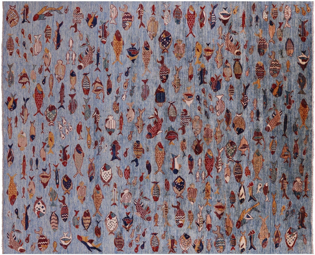 Gabbeh Fish Design Hand-Knotted Wool Rug - Manhattan Rugs