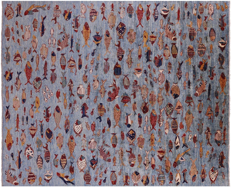 Gabbeh Fish Design Hand-Knotted Wool Rug - Manhattan Rugs