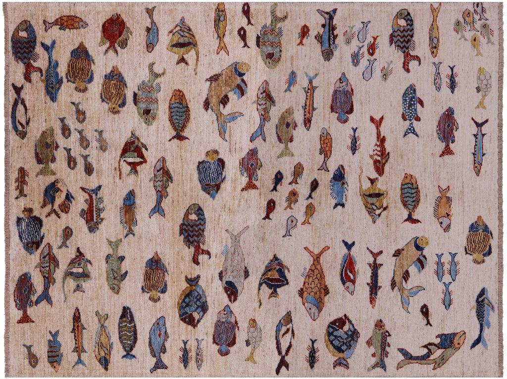 Gabbeh Fish Design Hand Knotted Wool Rug - Manhattan Rugs